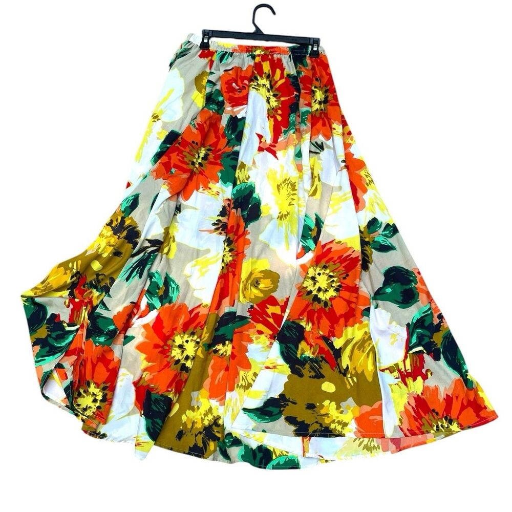 Full Floral Flowy Maxi Gypsy Hippie Artsy Mix Nouveau Peasant Skirt Size L Boho
